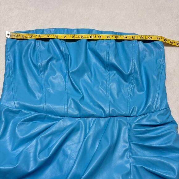 Fashion Nova Strapless Faux Leather Ruched Bodycon Mini Dress Blue Size 1X 14/16 - Picture 7 of 9